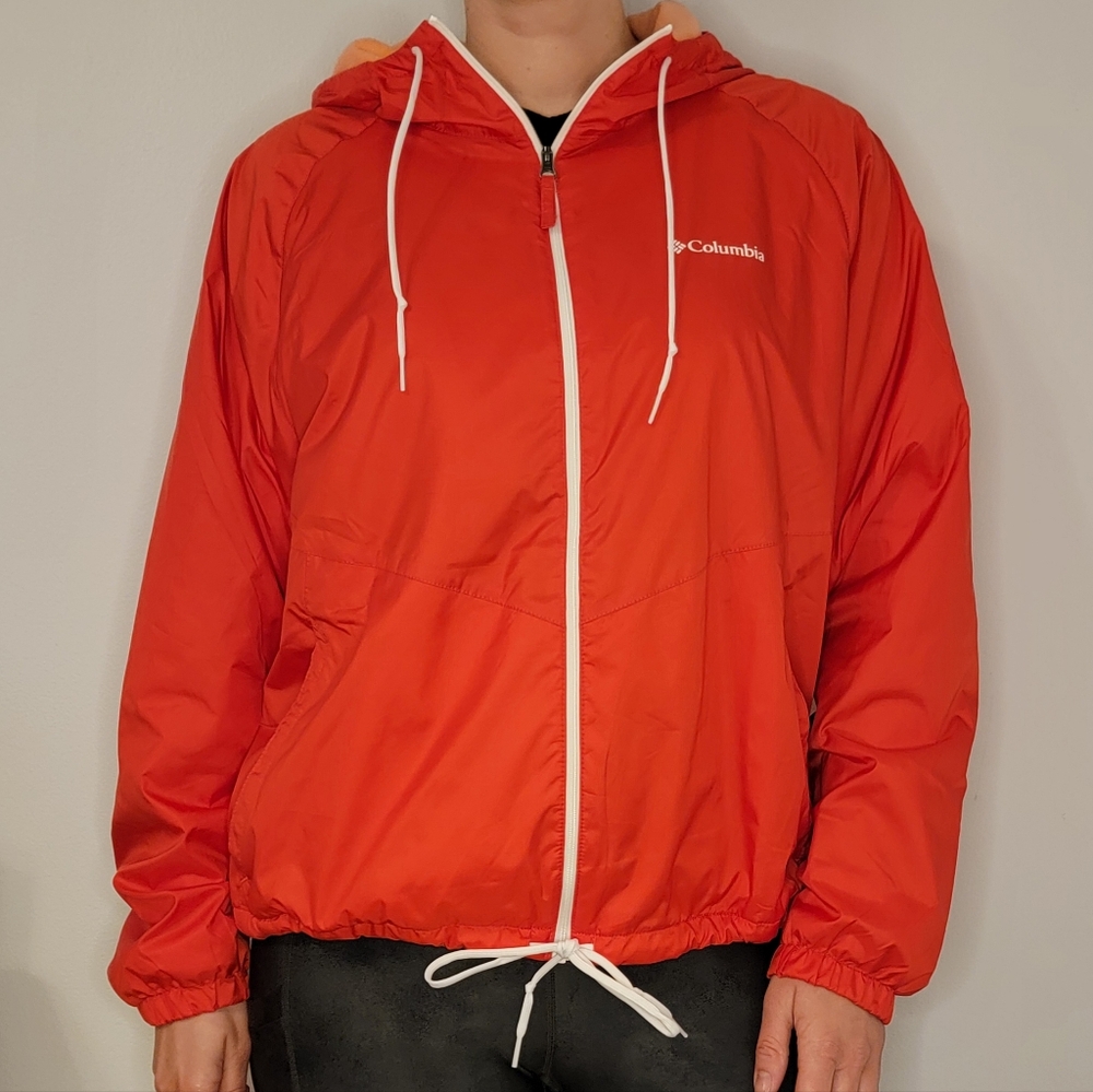 NWT Columbia Coral Pink Windbreaker Jacket with Hoodie Size XL